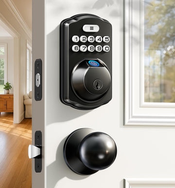 Fingerprint Deadbolt Door Lock with Knob Set, Matte Black