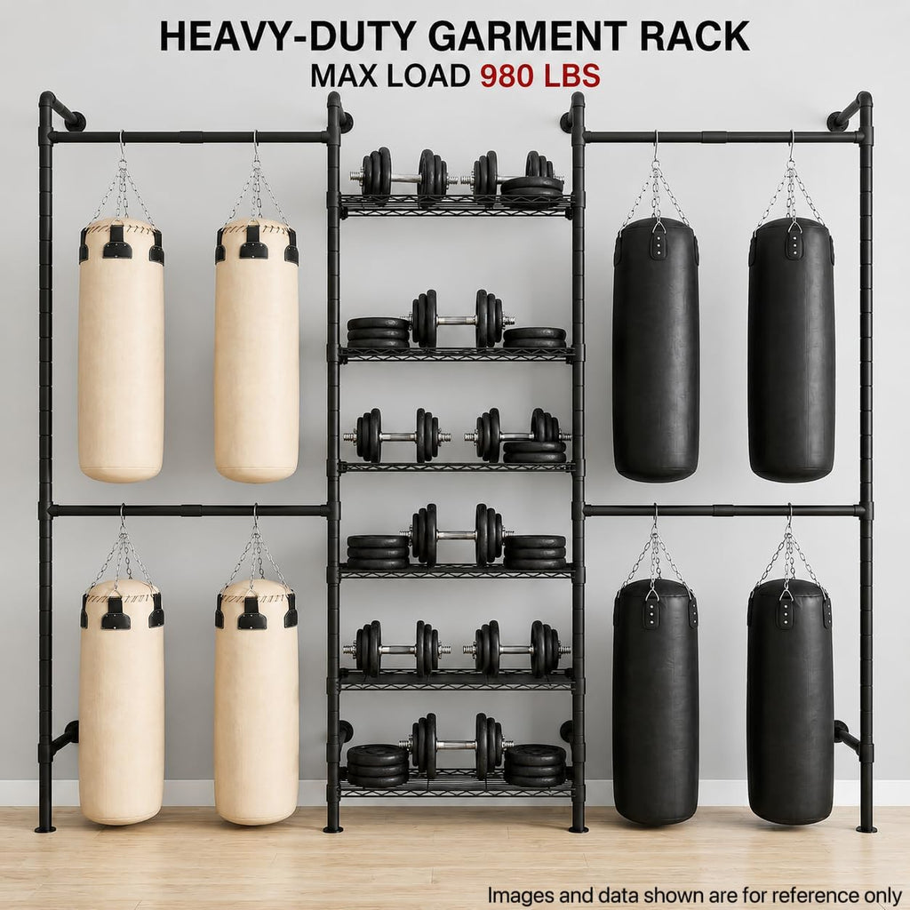 F3 Wall Mounted Closet System, Industrial Pipe Clothing Rack for Hanging Clothes, Heavy Duty Closet Organizer System