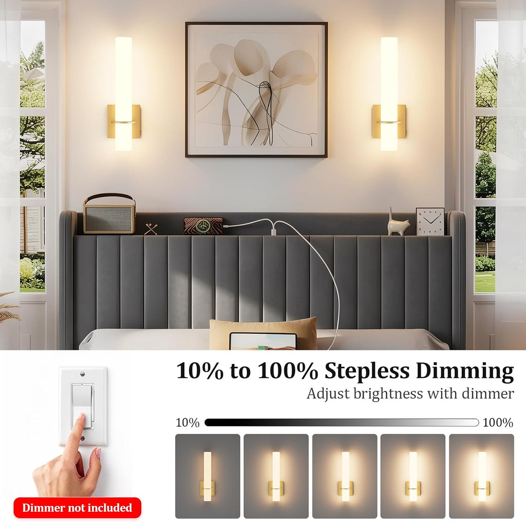 Hardwired Gold Wall Sconces Set of Two 5CCT Dimmable Modern Wall Sconce Bathroom Sconces UP and Down Wall Mount Light