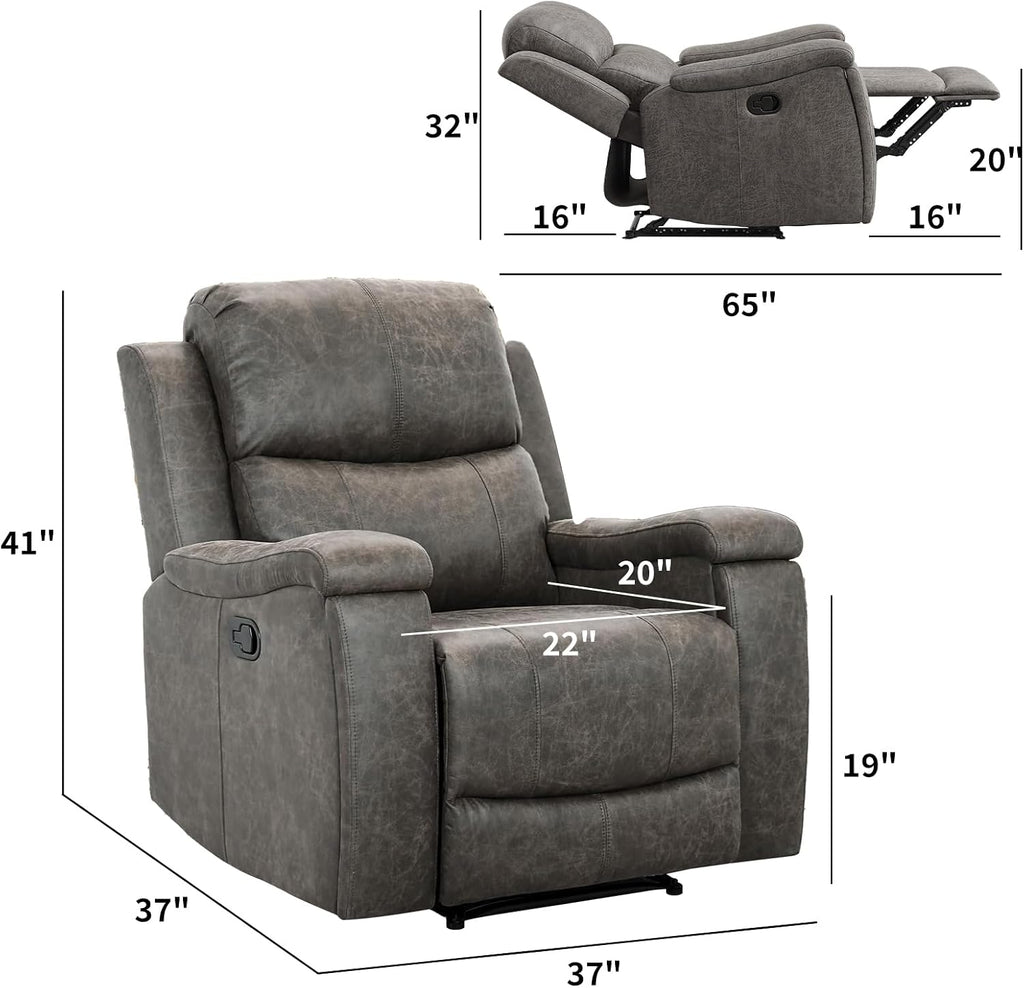 Leather Recliner Chair, Classic and Traditional Manual Recliner Chair with Overstuffed Arms and Back, Manual Single