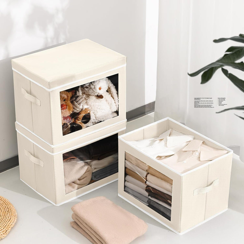 Fabric Storage Bins with Lids, Decorative Storage Boxes, Closet Storage Bins with Window, Storage Baskets for Closet