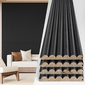 108 x 5.7 Inch Fluted Wood Textured Slat Wall Panel, Beaded Black
