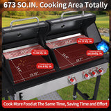 Charcoal and 3-Burner Propane Gas Grill Combo with Side Burner, Dual Fuel BBQ Grill with Porcelain Cast Iron Grates