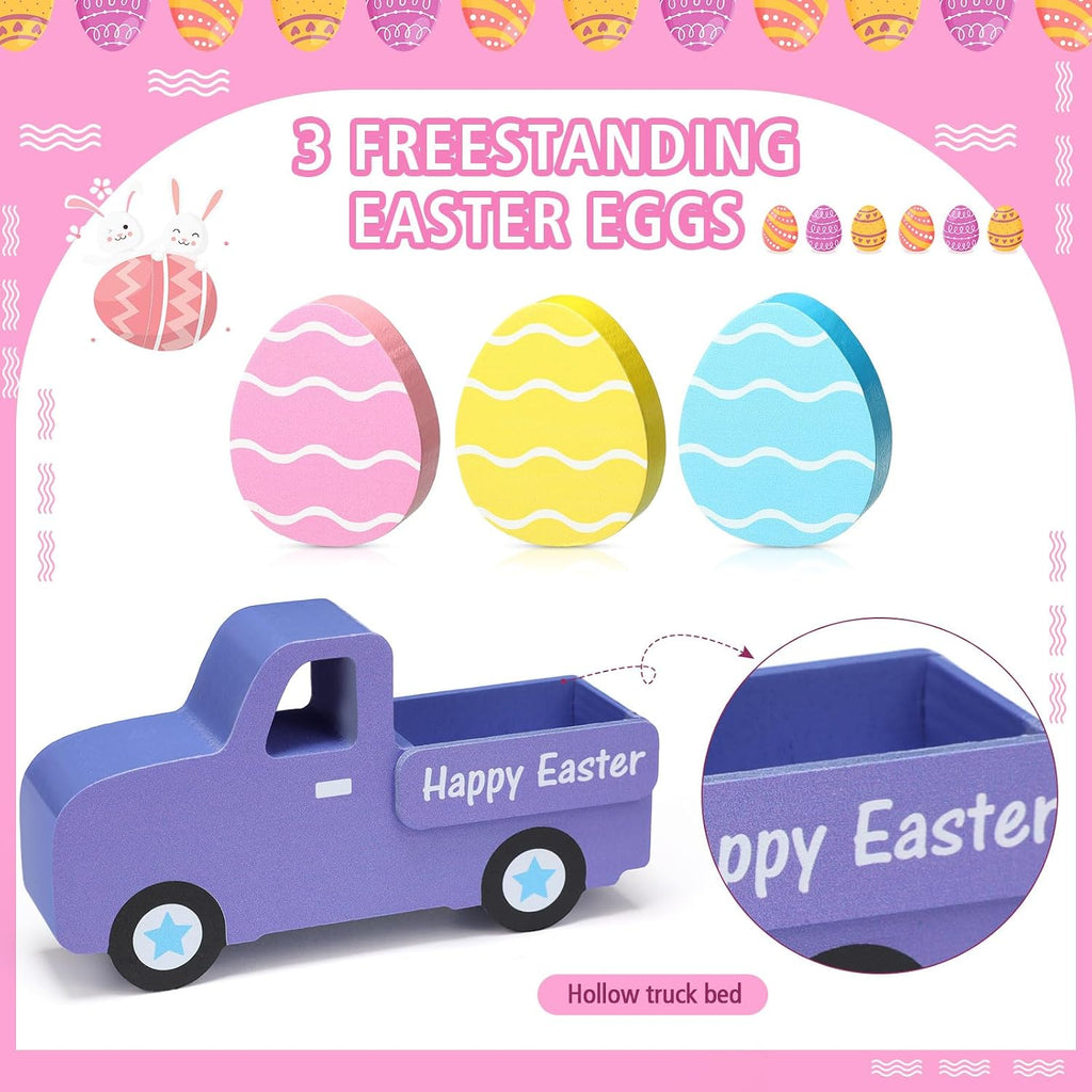Easter Table Decorations Wooden Truck Easter Eggs Blocks Spring Wood Book Stacks Centerpieces Signs Indoor - Set of 5