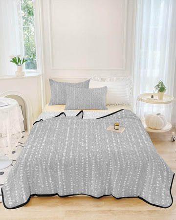 Vertical Ticking Quilt Set 3 Pieces Quilted Bedspread- Soft, Silver Linear Lightweight Quilt with 2 Pillow