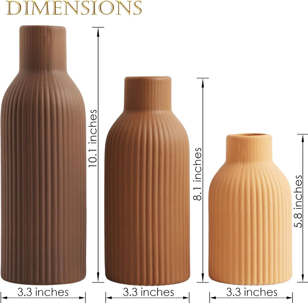 Ceramic Vase Set of 3 - Handcrafted Ceramic Vases Decor & Shelf - Modern Farmhouse Decor Decorative Objects for