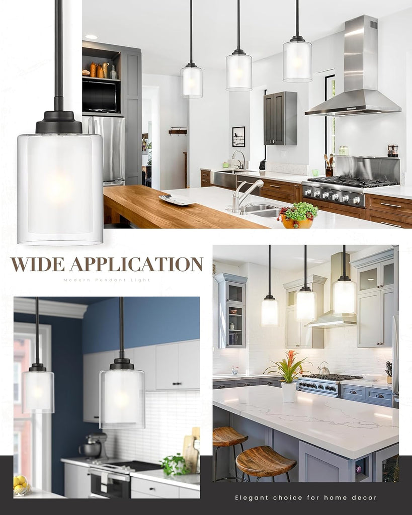 Modern Pendant Light, Matte Black Pendant Lights Kitchen Island,Farmhouse Pendant Lighting for Dining Room Bedroom