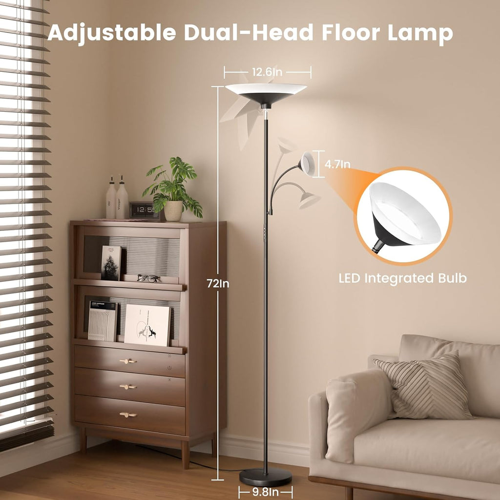 2-in-1 Torchiere Floor Lamp, Dimmable Standing Lamp with Remote&Button Control