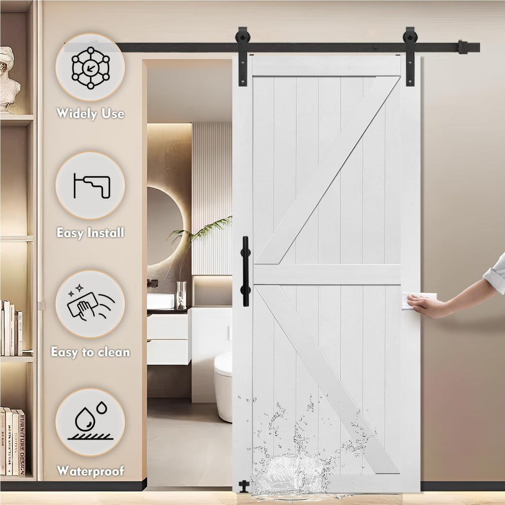 18in x 84in MDF Double Barn Door with 6FT Sliding Door Hardware Kit, Solid Barn Door Slab Covered wi