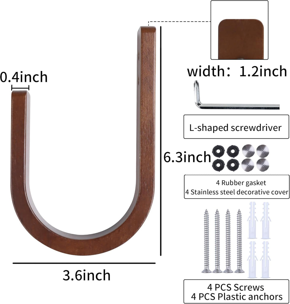2 Set Curtain Tiebacks & Holdbacks - Natural Wood Wall-Mounted U-Shaped Hooks with Stainless Steel Screws, Durable
