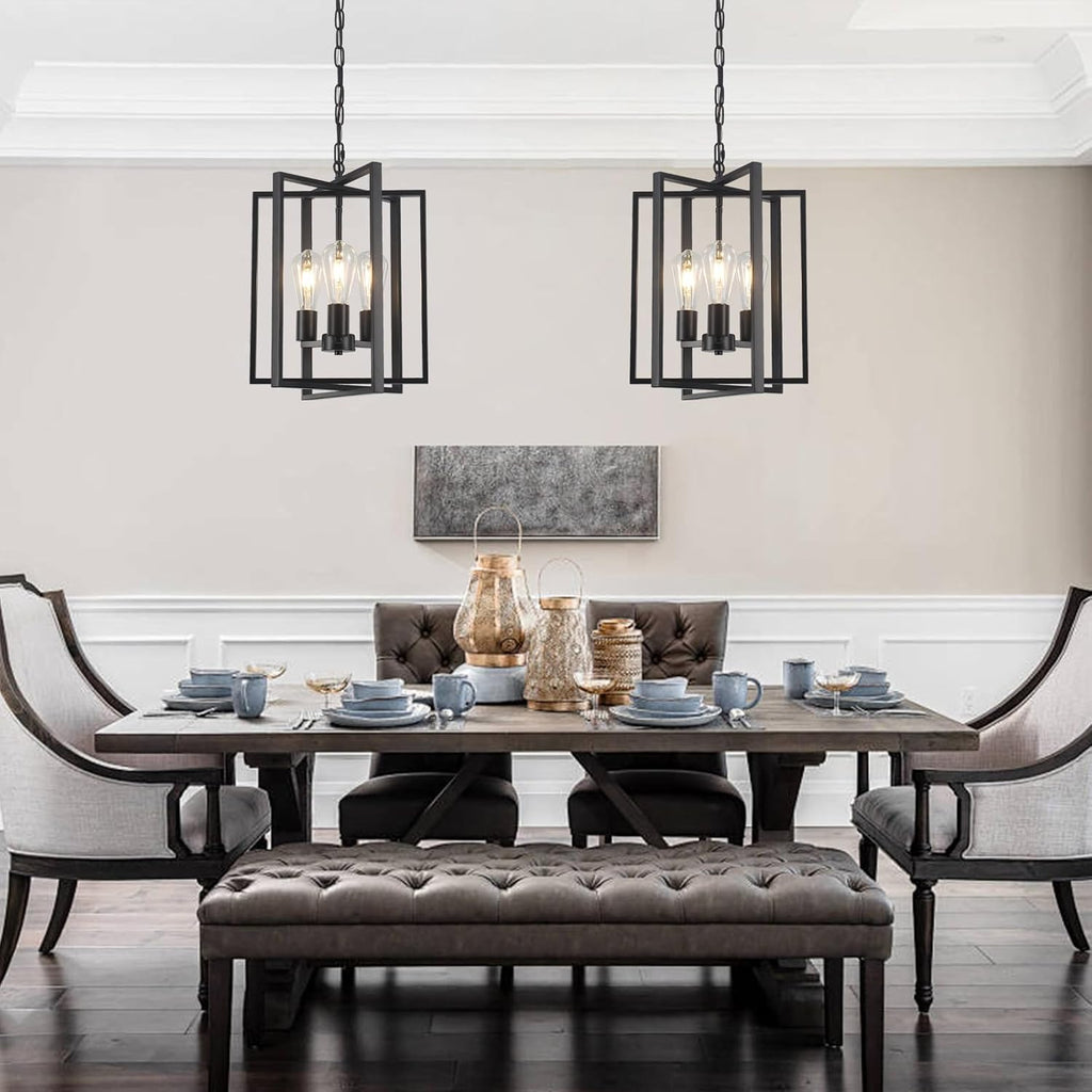 Black Farmhouse Modern Chandelier Light Fixture for Dining Room, 3 Light Rustic Kitchen Island Metal Pendant Hanging