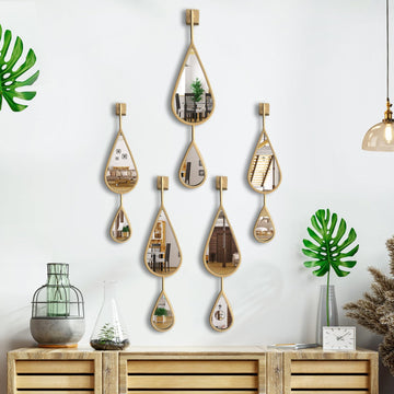 Wall Mirror Decorative Mirrors Mounted Decor Tear Drop Shape Gold Living Room Entryway Bathroom Vanity Brassy Gold