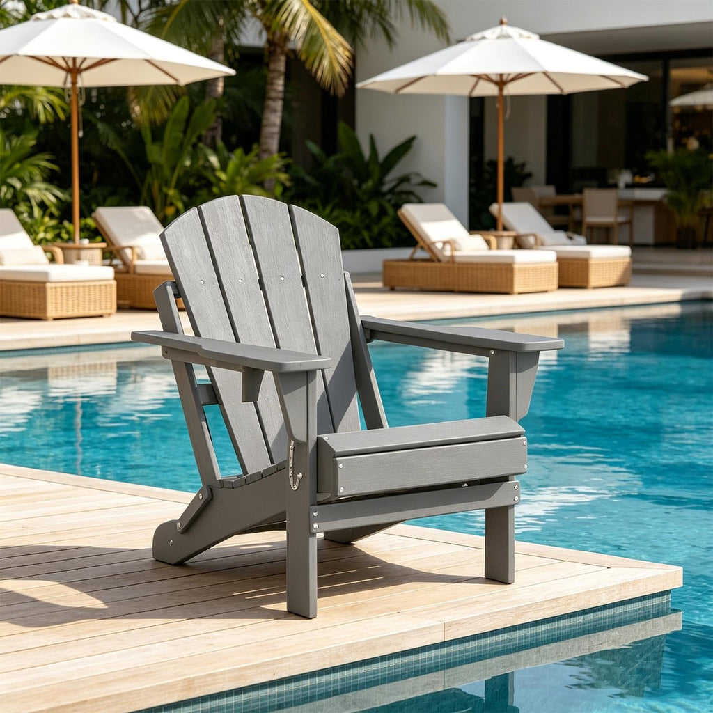 Folding Adirondack Chair, HDPE Outdoor Patio Chair with Cup Holder | Foldable design, weather-resistant HDPE
