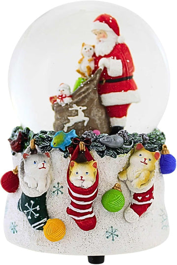 Santa and Kittens Musical Snow Globe - 4.75-Inch Christmas Water Globe with Adorable Cats and Santa Scene, Plays We