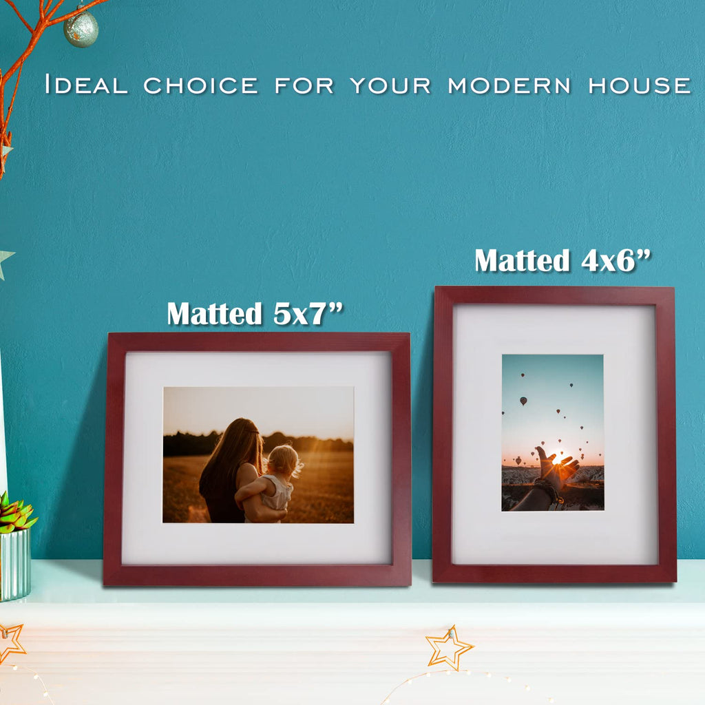 8x10 Picture Frames 4 Pack - Wood Frames Covered by Plexiglass for Pictures 4x6 or 5x7 with Mat or 8x10 Without Mat