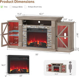 QUW Electric Fireplace TV Stand, 70" Farmhouse Entertainment Center with Open Shelf and Glass Barn Door Cabniet