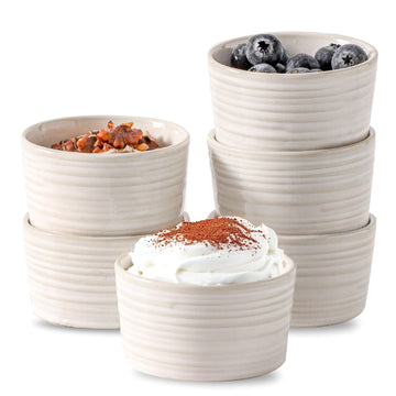 6 oz, Ceramic Creme Brulee Oven Safe, Rustic Souffle Custard Cups for Baking, Dipping, Sauce, Desserts, Ice Cream