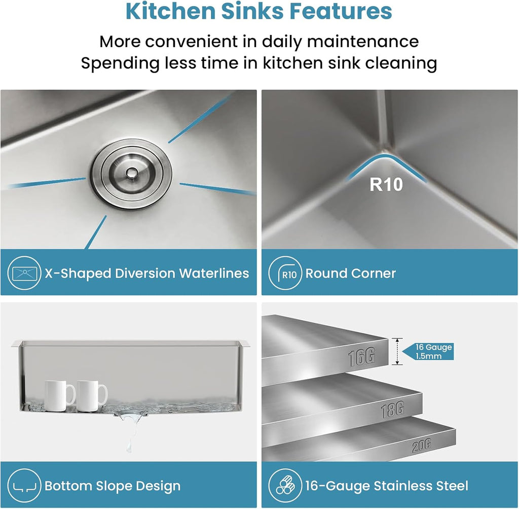 30 Inch Undermount Sink Stainless Steel Undermount Kitchen Sink Workstation | Single Bowl,16 Gauge,Under Counter