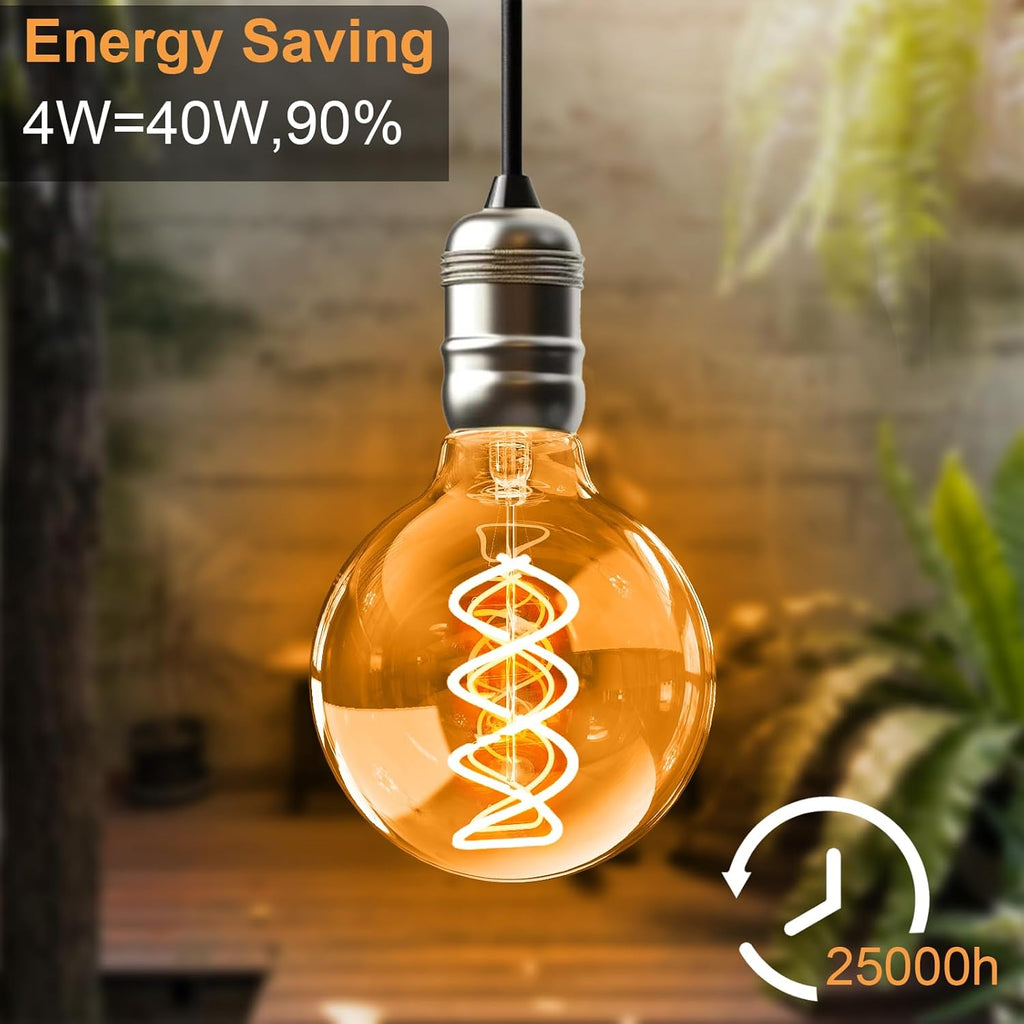 G80 Vintage Edison Light Bulbs Dimmable 4W (40W Equivalent) Led Filament Bulbs Warm 2200K CRI80+ E26 25000hours