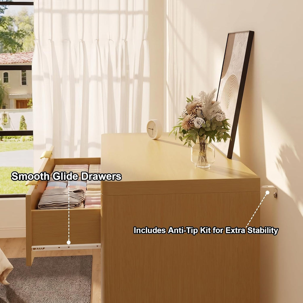 Fluted 47" Tall Dresser with 5 Drawers, Modern Chest of Drawers with Metal Handle & Deep Storage, Wood Closet Clothes
