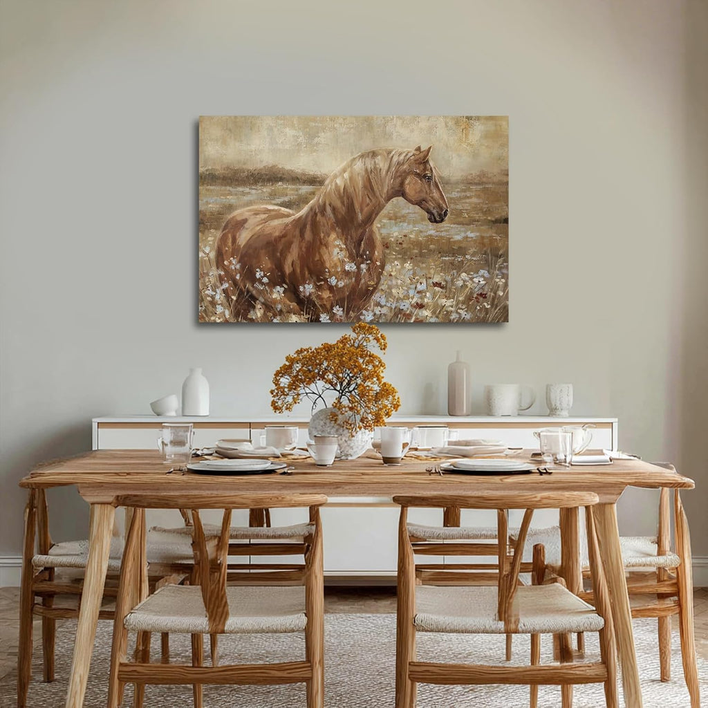 Horse Canvas Wall Art Large Brown Horse Painting Western Farmhouse Wall Decor Above Couch Rustic Animal Wall Art