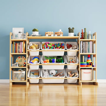 Large Toy Storage Organizer 9 Shelves 9 Bins, Toy Organizers Storage Bookshelf, Kids Bin Shelf Toys Box Bookcase