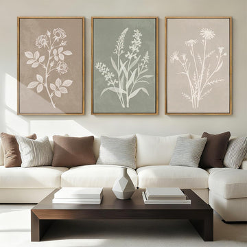 Extra Large Boho Botanical Framed Wall Art Farmhouse Floral Canvas Wall Decor Neutral Minimalist Plant