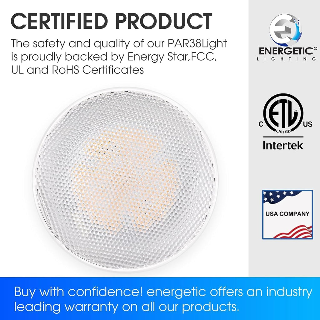 Energetic PAR38 Outdoor LED Flood Light Bulb, 5000K Daylight, 90 Watt Equivalent, Wet Rated, 900LM, E26 Base