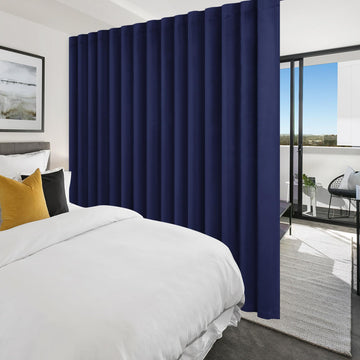 Blackout Sliding Door Room Divider Curtain, 120 x 96 Inch Navy Blue