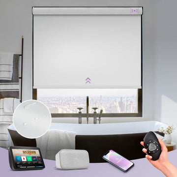 Motorized Roller Shade Blinds 100% Blackout Shades Cordless Waterproof Remote Control Window Automated Blinds with