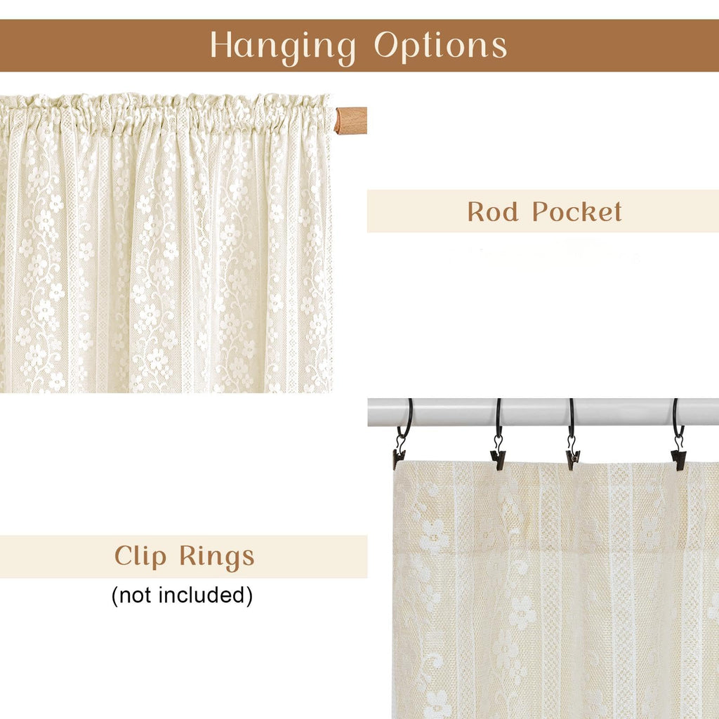 Linen Kitchen Curtains 36 Inch Length, Double Layered Window Curtain 2 Panel Sets Rod Pocket Short Curtains