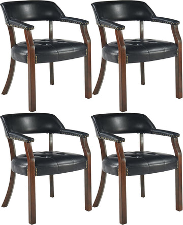 Set of 4 Faux Leather Dining Chairs with Arms, Dining Chair with Supportive Back, Game Poker Table Chairs, Caption's