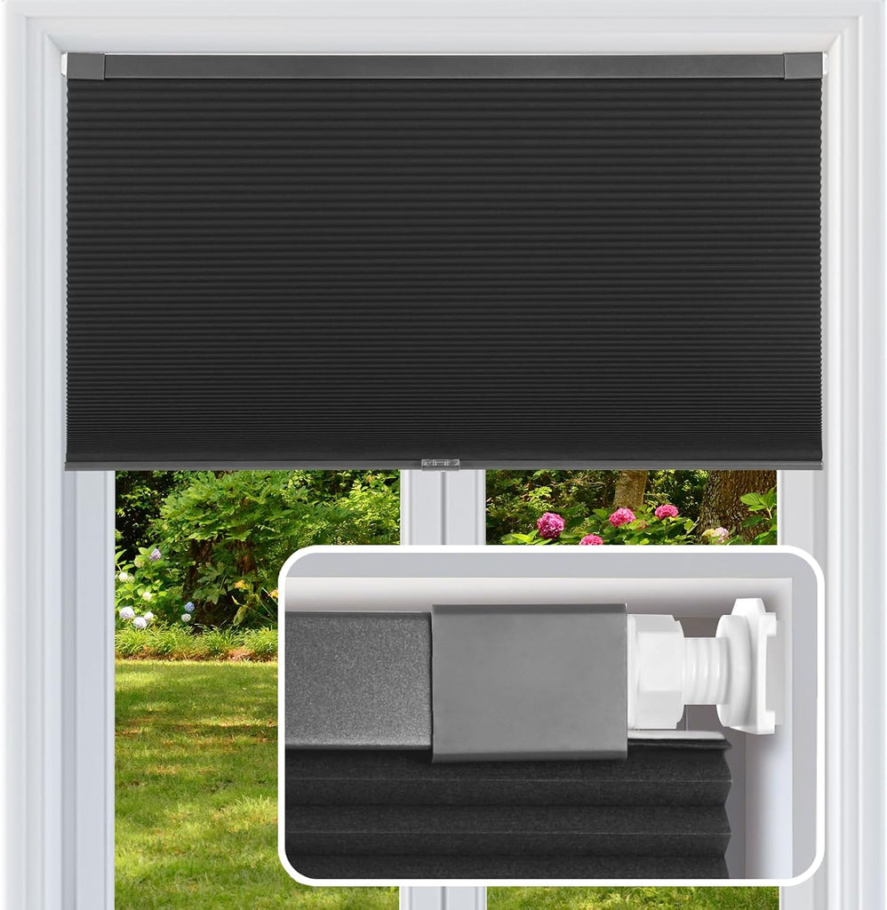 No Drill Cellular Shades Cordless Blackout Honeycomb Blinds 17"Wx36"H White