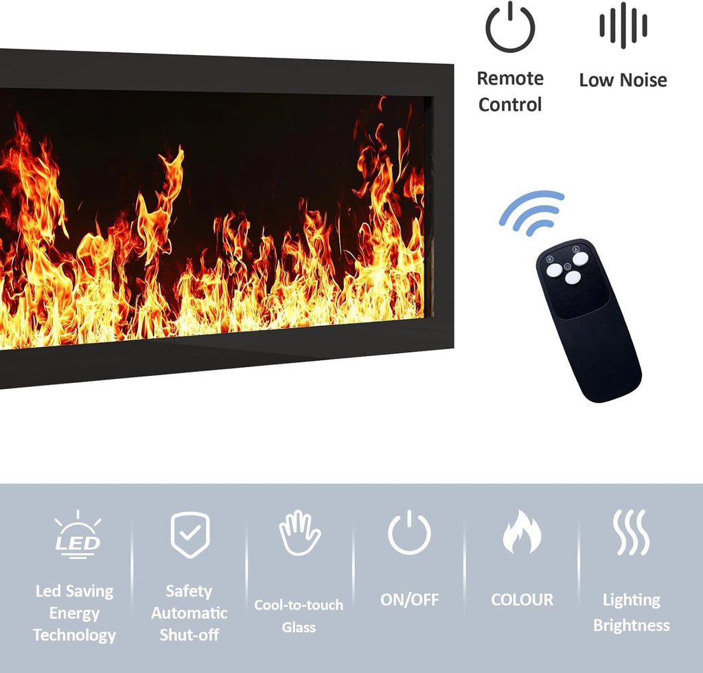 94.5" Black Fireplace Tv Stand with 47 inch Electronic Fireplace, Unheated Entertainment Center with 5 Flame