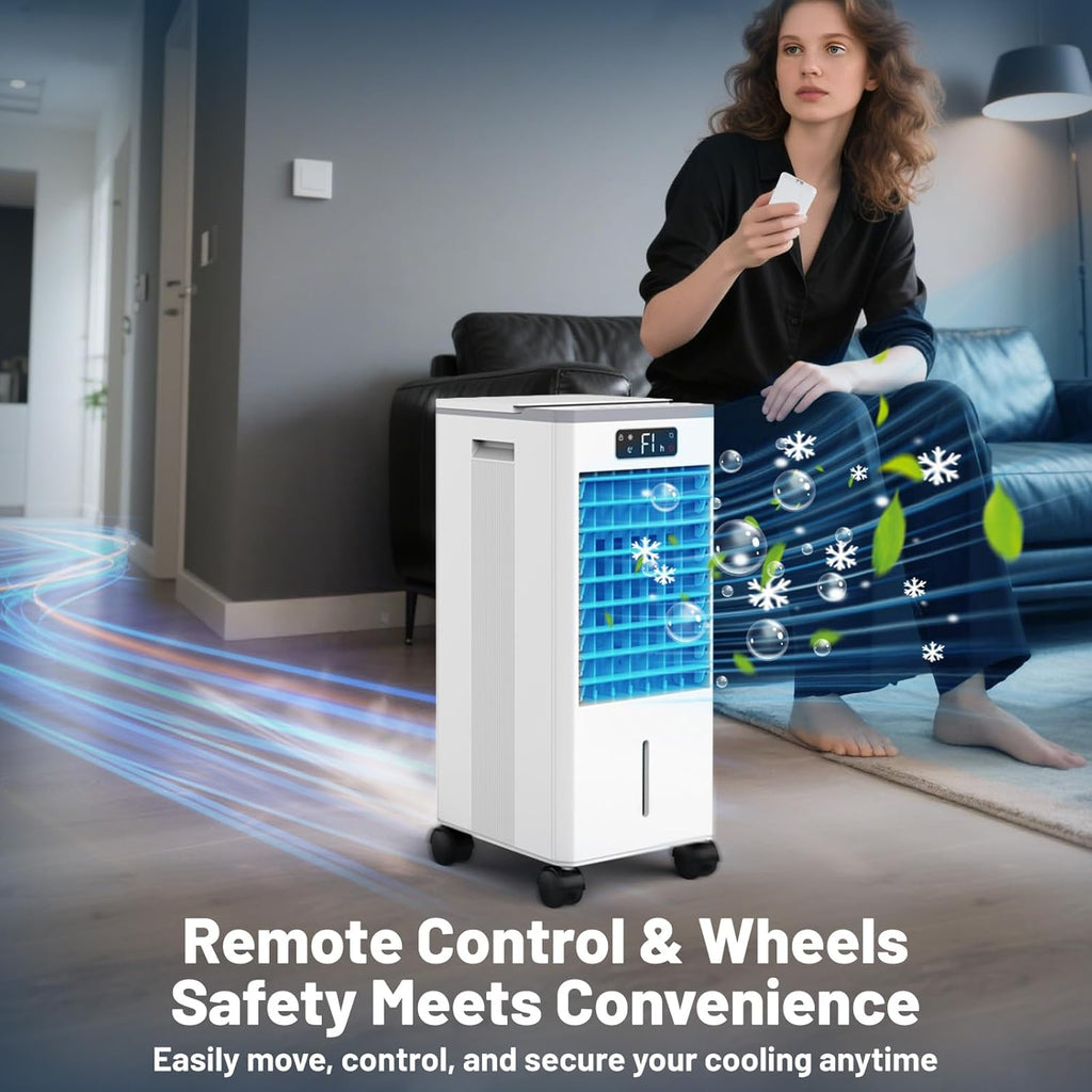 Portable Air Conditioners, 3-in-1 Evaporative Air Cooler with Remote, 2-Gal Water Tank, 4 Modes & 3 Speeds