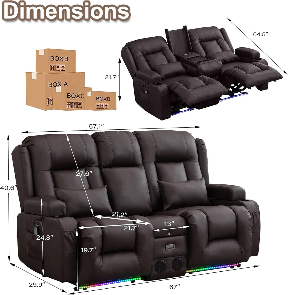 Power Loveseat Recliner Sofa with Massage & Heat Home Theater Seating with Console RV Recliner Loveseat Sofa