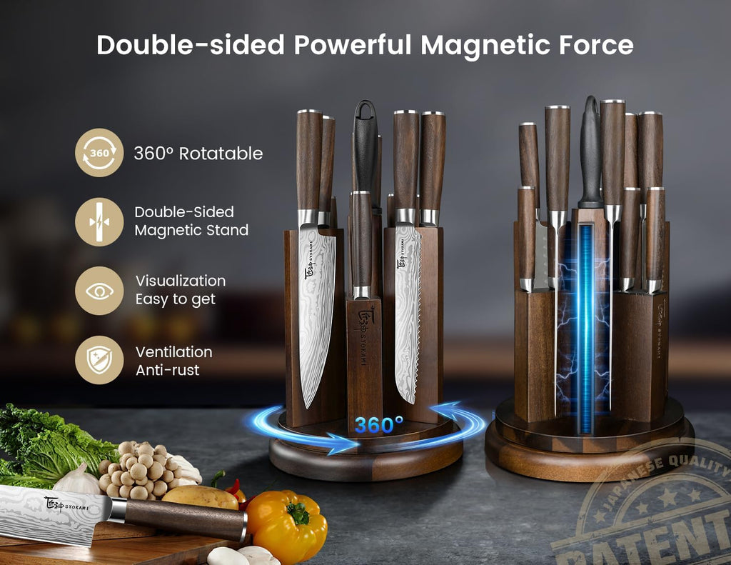 2026 Upgrade Knife Set 14 Piece Japanese Style Kitchen Knife Set With 360° Rotatable Magnetic Block, High Carbon