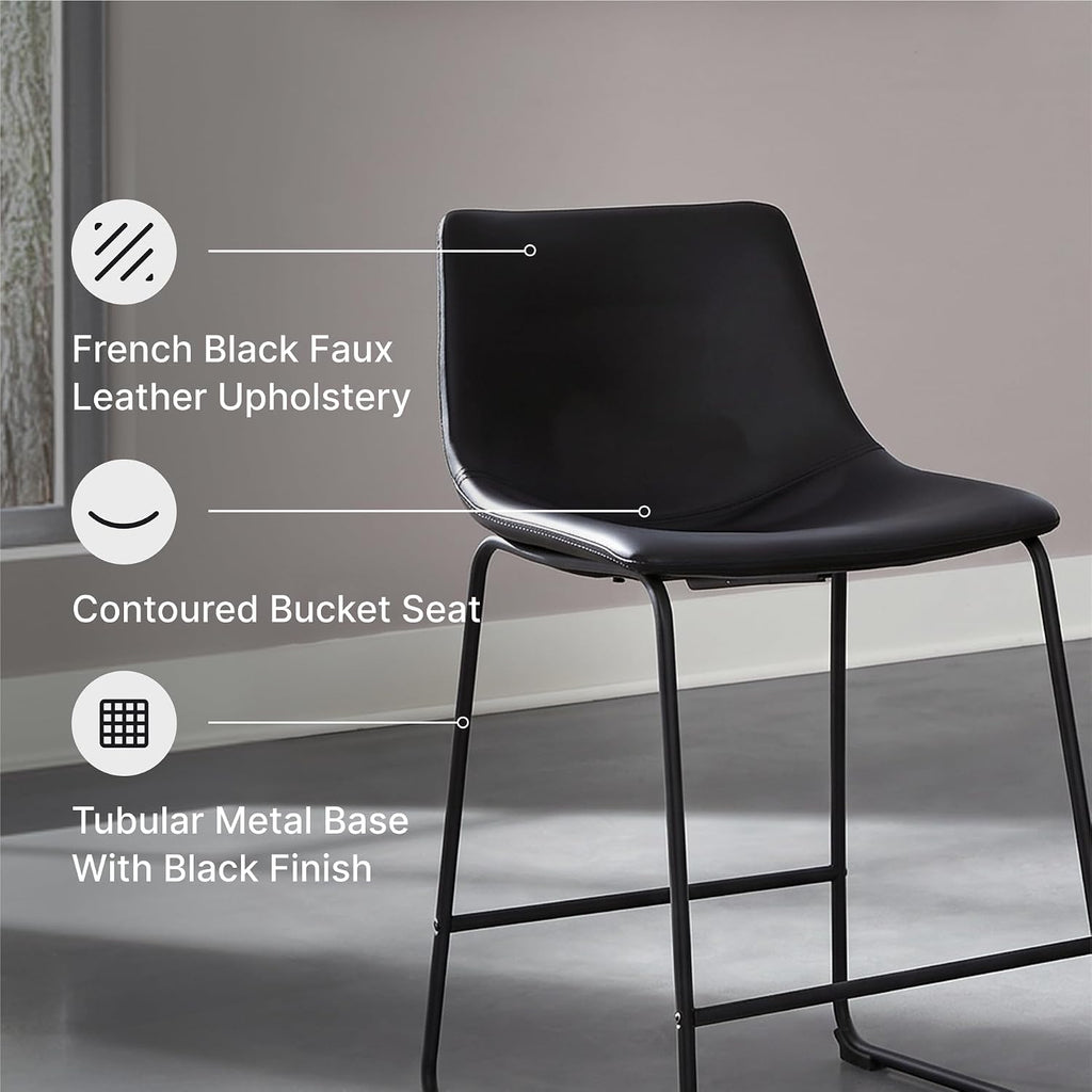 Centiar 24" Counter Height Modern Bucket Barstool, 2 Count, Black