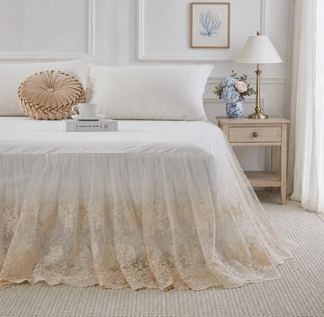 Cream Lace Bed Skirt 18-Inch Drop Romantic Bedding
