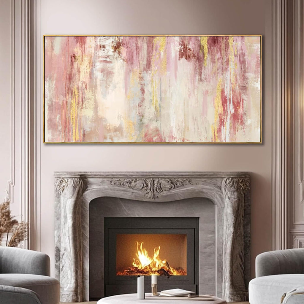 Pink and Gold Pictures Canvas Wall Art Abstract Hand Paintings Home Decor Kitchen Office Wall Decorations Ready to