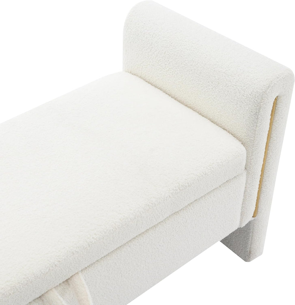 Upholstered Storage Ottoman, Teddy Fabric Bench with Solid Wood Legs, Comfortable Foot Rest Stool, Storage Bench End