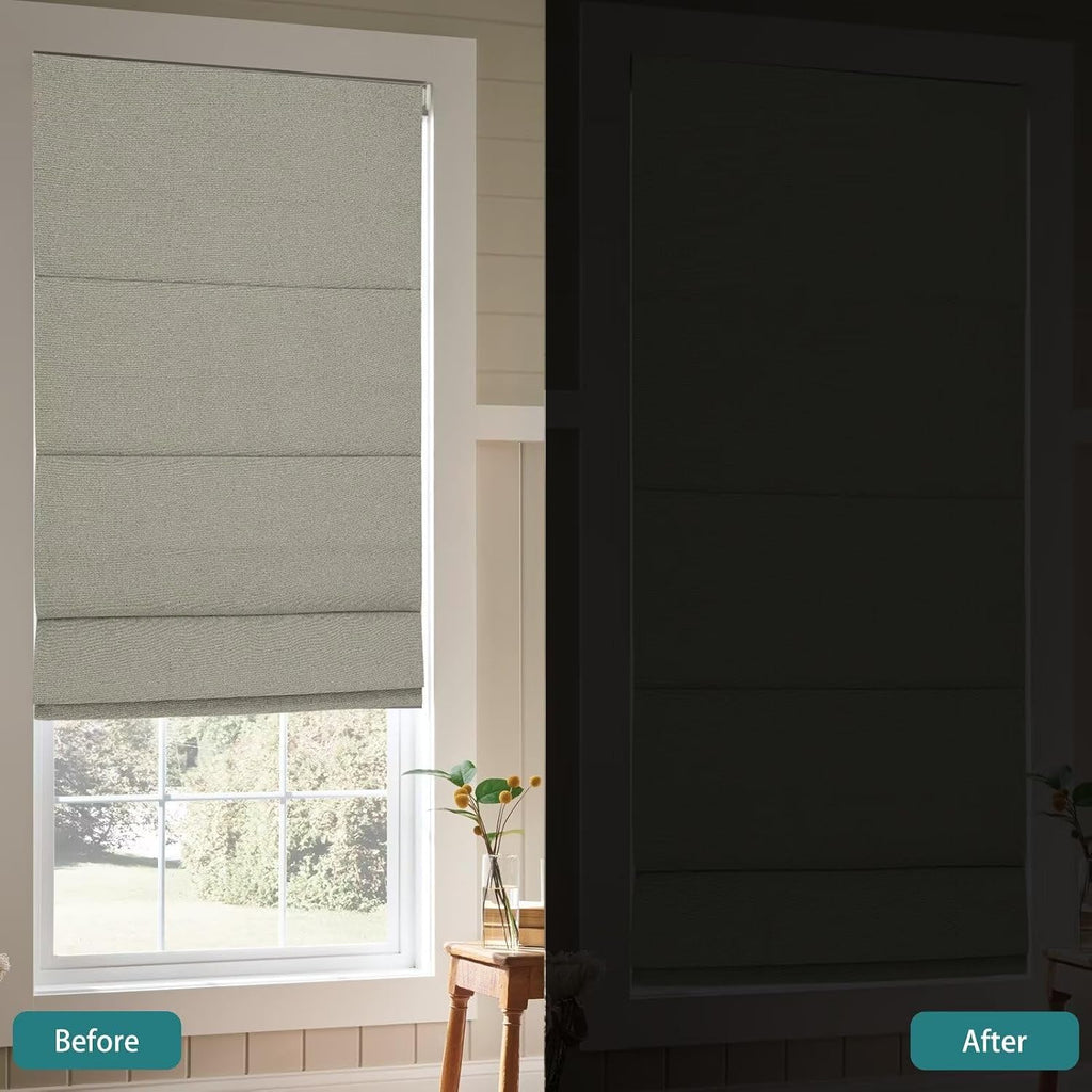 No Drill Roman Shades Cordless Blinds Blackout for Indoor Windows, Room Darkening Black Out Tension Rod No Hardware