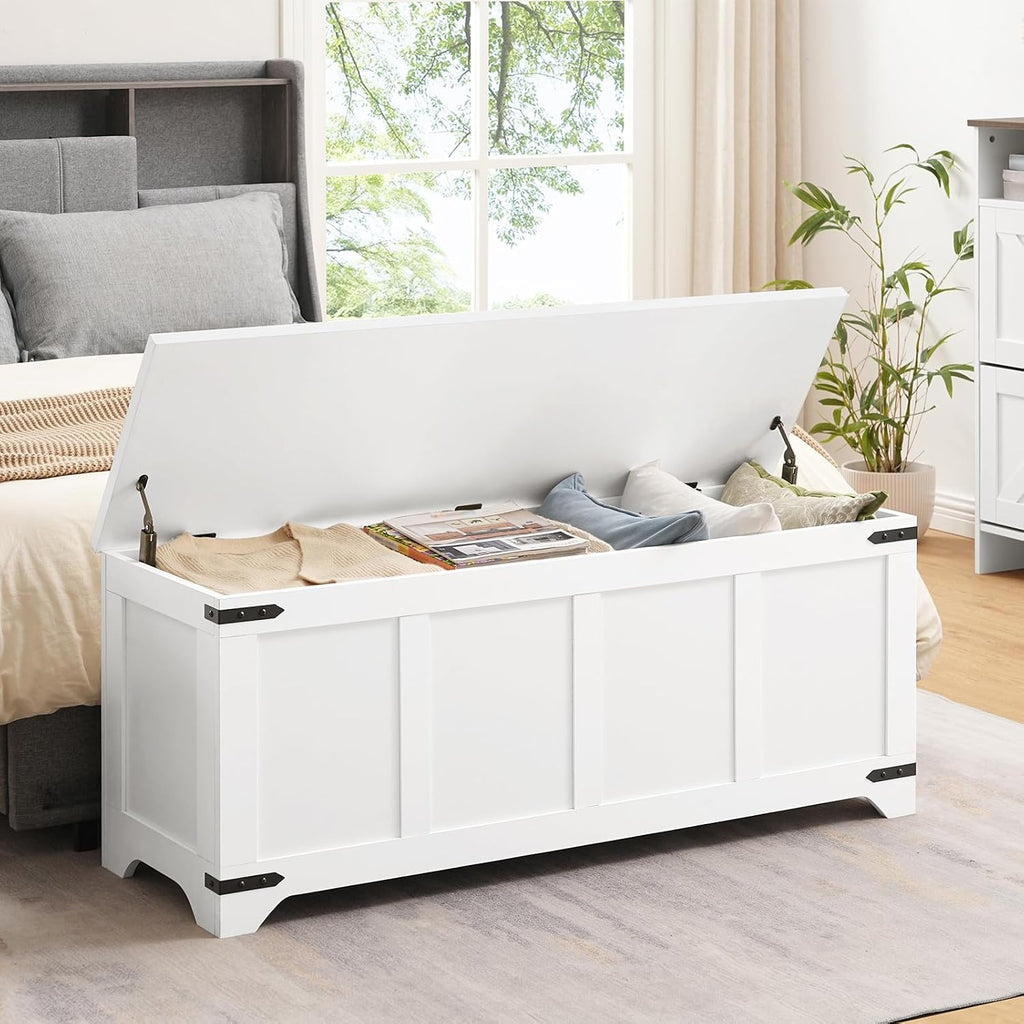 47.2" Storage Chest Extra Large, Wooden Storage Bench with 2 Safety Hinges, Entryway Shoe Bench, 47.2x15.7x19.7 Inch
