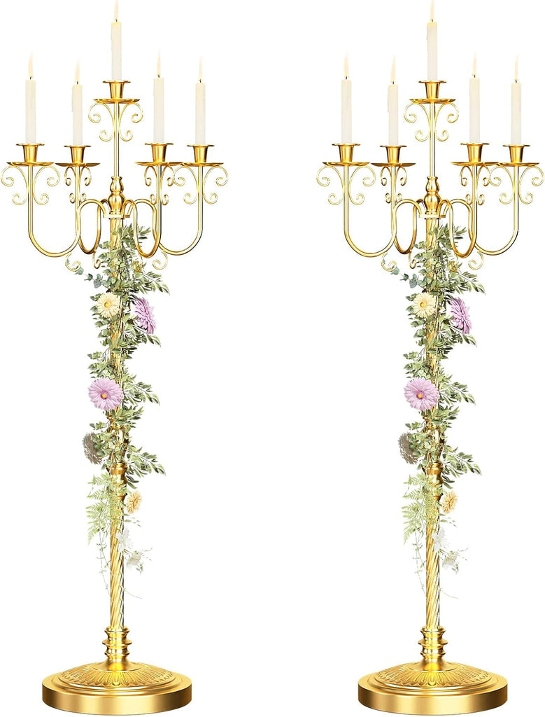 Floor Candelabra 50 Inch Gold Candlestick Holder 5 Arms Candle Holders Antique Flower Stand Centerpiece Decorative
