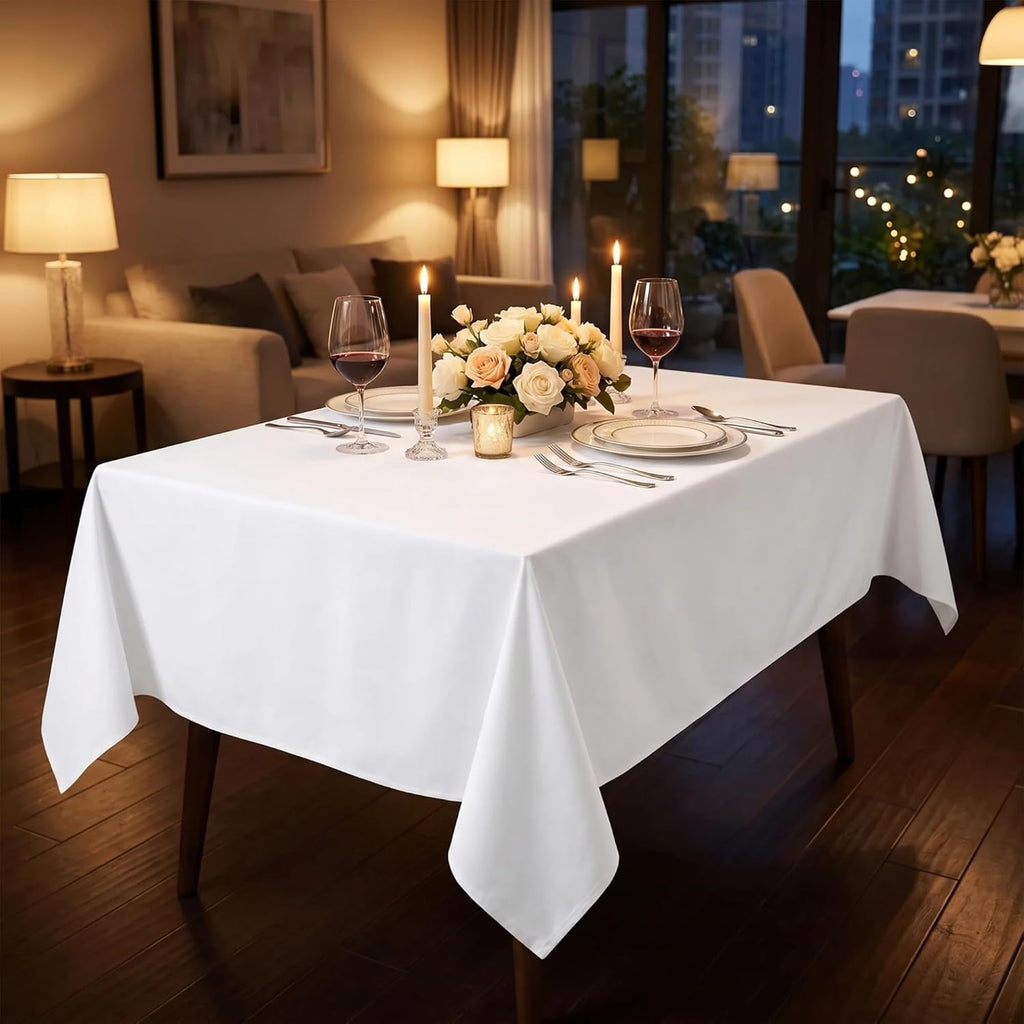 Tablecloth White Table Cloth Tabletop Cover Kitchen Dining Tablecloth 100% Cotton Great for Parties 