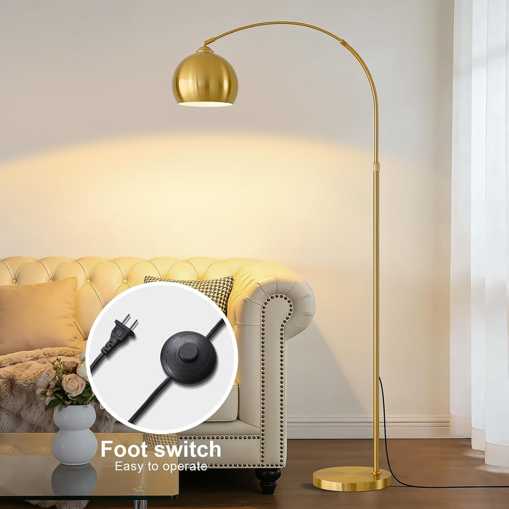 Brushed Gold Arc Floor Lamp 71" Tall, Dimmable 12W LED Smart Standing Lamp with Remote