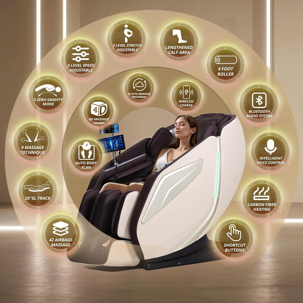 4D Massage Chair Full Body Zero Gravity Recliner,55" SL-Track Massage Chair | 15 Auto Modes,11 Technique,40 Airbags
