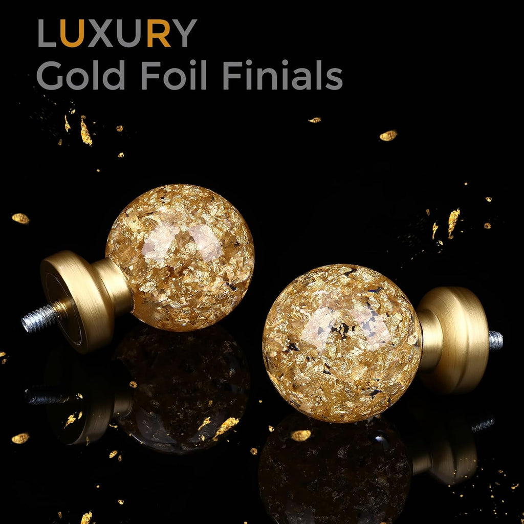 Gold Curtain Rods for Windows, 1'' Heavy Duty Adjustable Drapery Rod with Unique Crystal Ball Finials