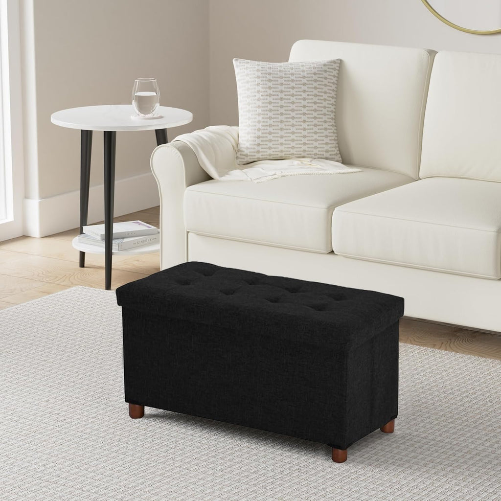 30 Inches Storage Ottoman Bench, Storage Bench with Wooden Legs Ottoman Foot Rest Removeable Lid End of Bed, Linen