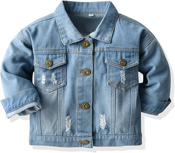 Baby Boy Girls Denim Jacket Button Down Basic Ripped Hoodie Jeans Coat Kid Cowboy Outwear Casual Clothes